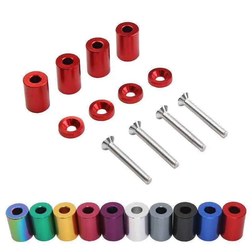 Aluminium machine cover pad height sheet kit in red, blue, and black colours with screws, nuts, and washers.