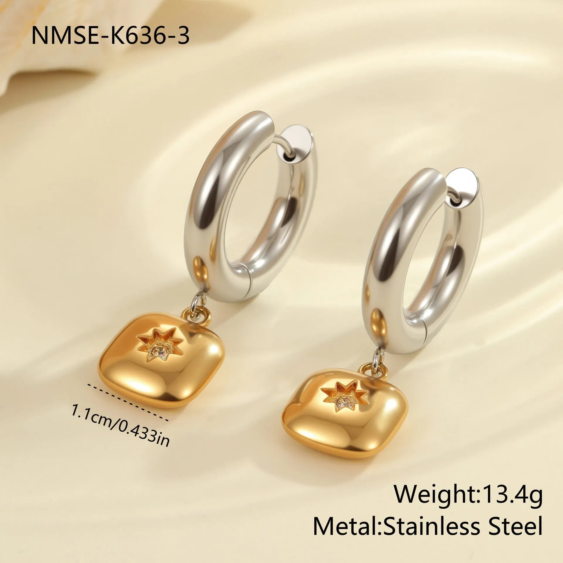 Gold Christmas tree earrings with heart and star shapes made from stainless steel with 18K plating