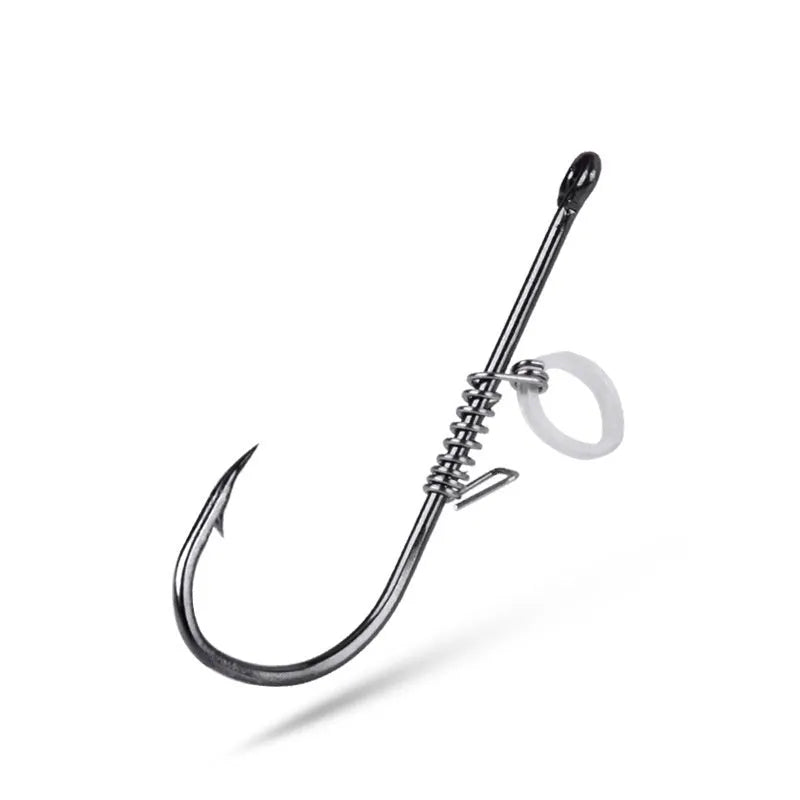 Spring rubber band sea fishing lure for live shrimp with barbed hook, available in multiple sizes