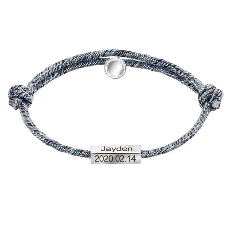 Pair of stainless steel magnetic couples bracelets with silver and rose gold finish, adjustable rope length