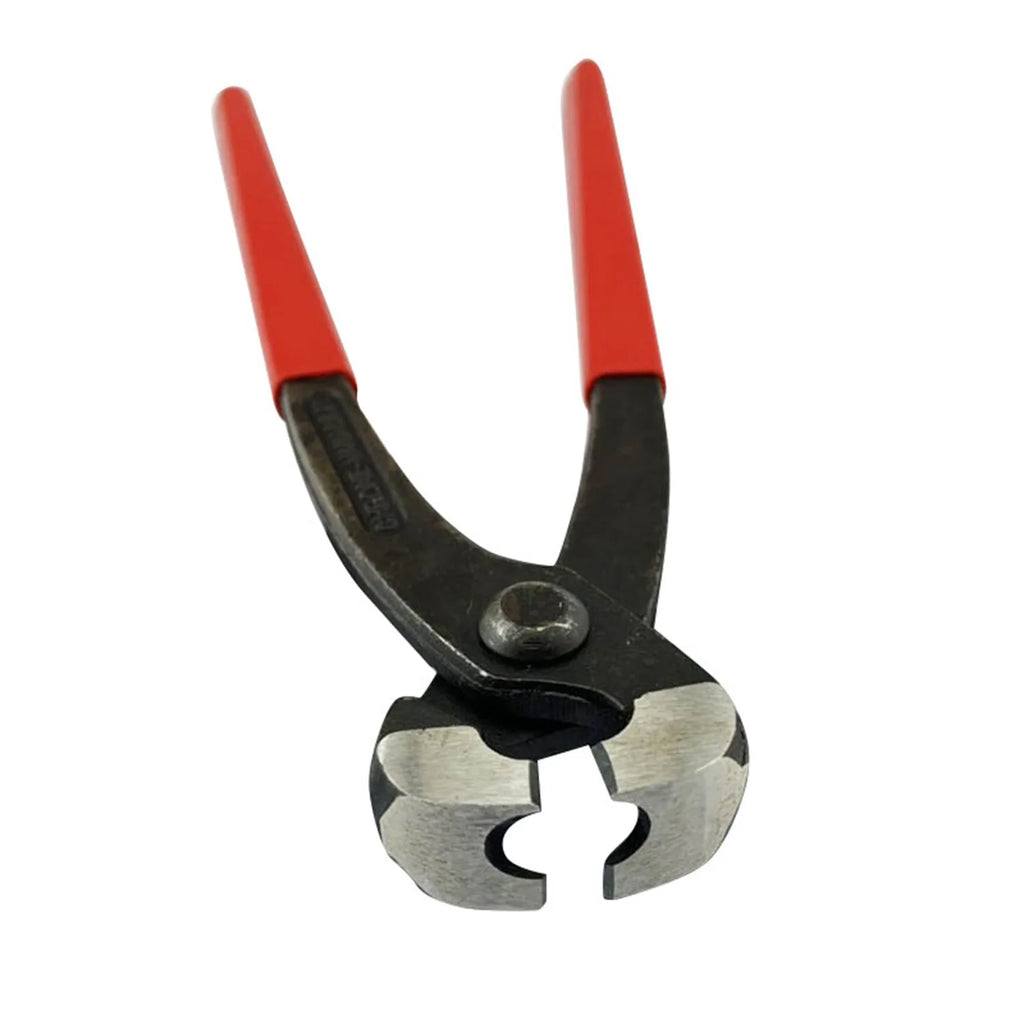 Red cloth packaged PEX clamp set with single ear metal clamps and carbon steel cutting edges