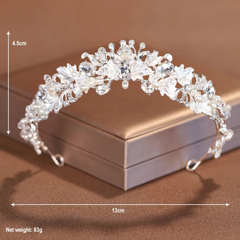 Gold or silver alloy crown headdress with pearl detailing for women's formal hair styling