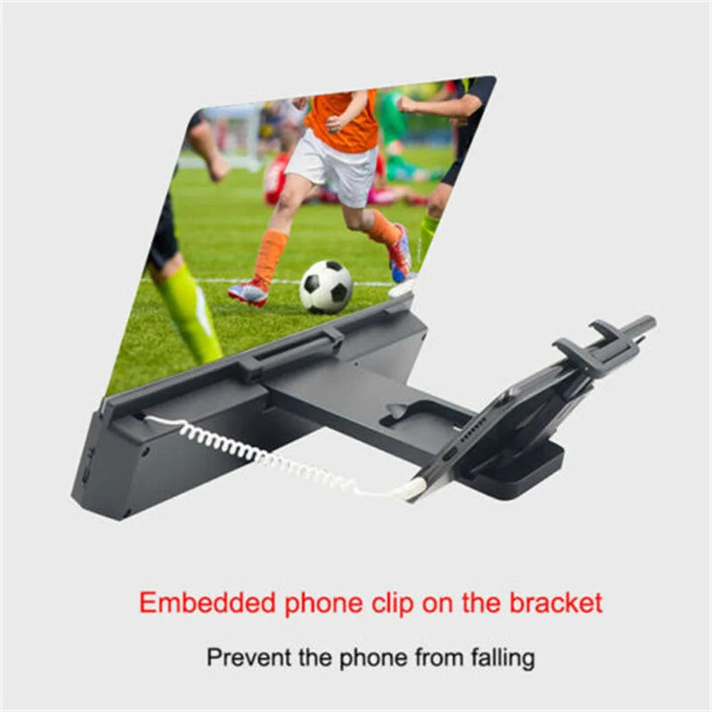 12-inch foldable mobile phone screen amplifier with audio support showing 3x magnification
