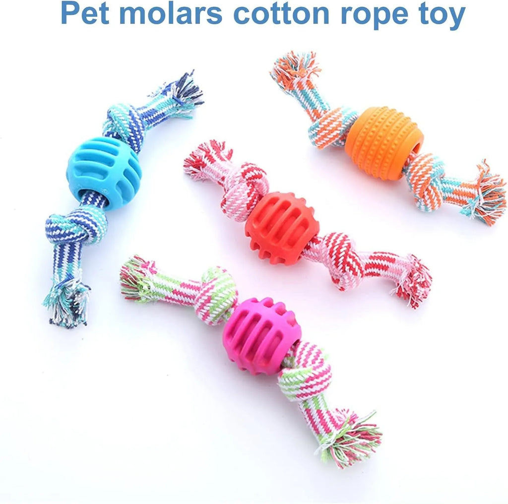 Blue dog chew toy with rope and molar cleaning design for dental hygiene
