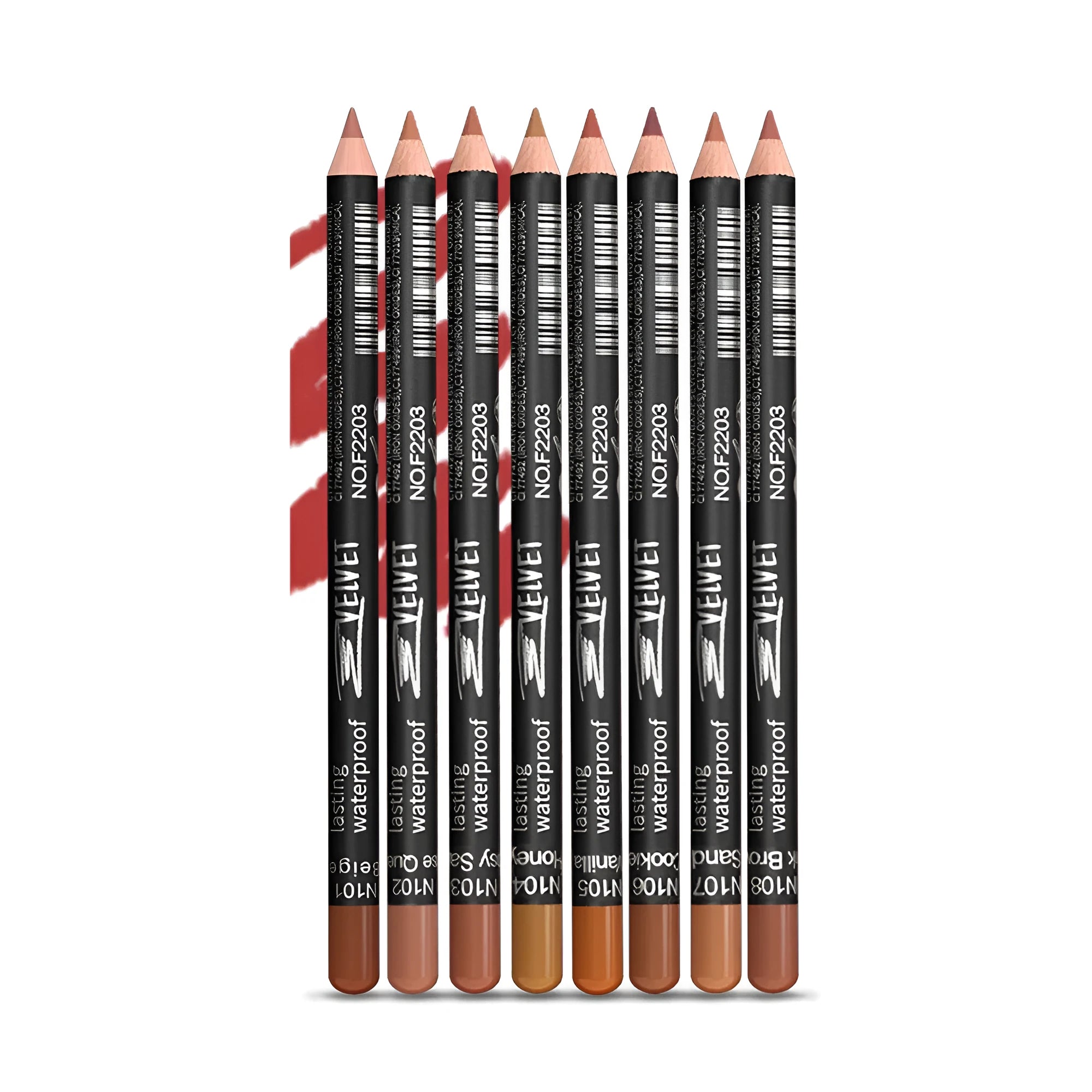 Matte finish lip liner pencil in one of 14 colour shades from 201 to 214