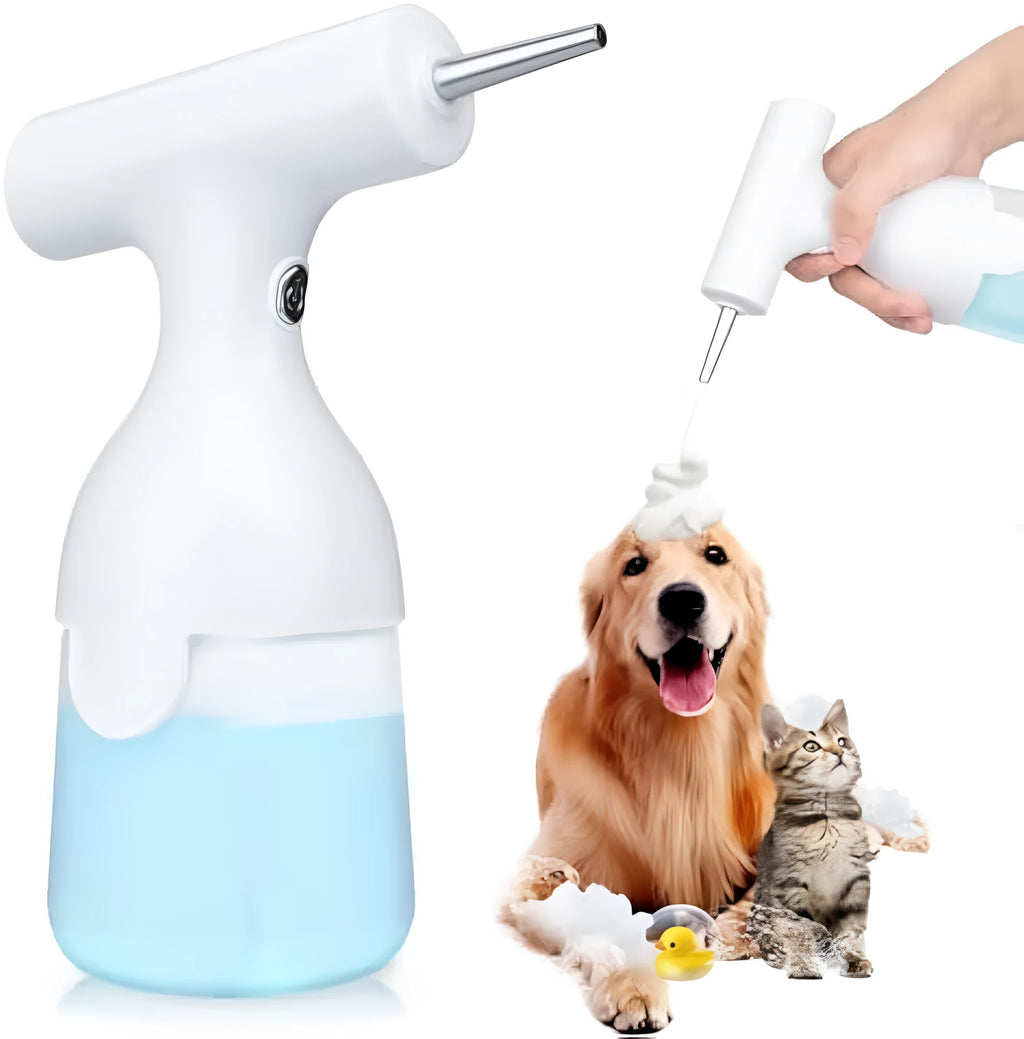 White electric foam soap dispenser with two nozzle attachments and USB charging cable