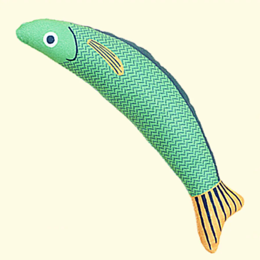 Soft plush catnip fish toy in bright colours measuring 24cm for interactive cat play