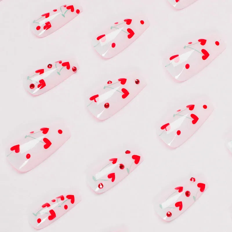 French manicure nail art stickers with love red diamond and cherry design in JP1601 style