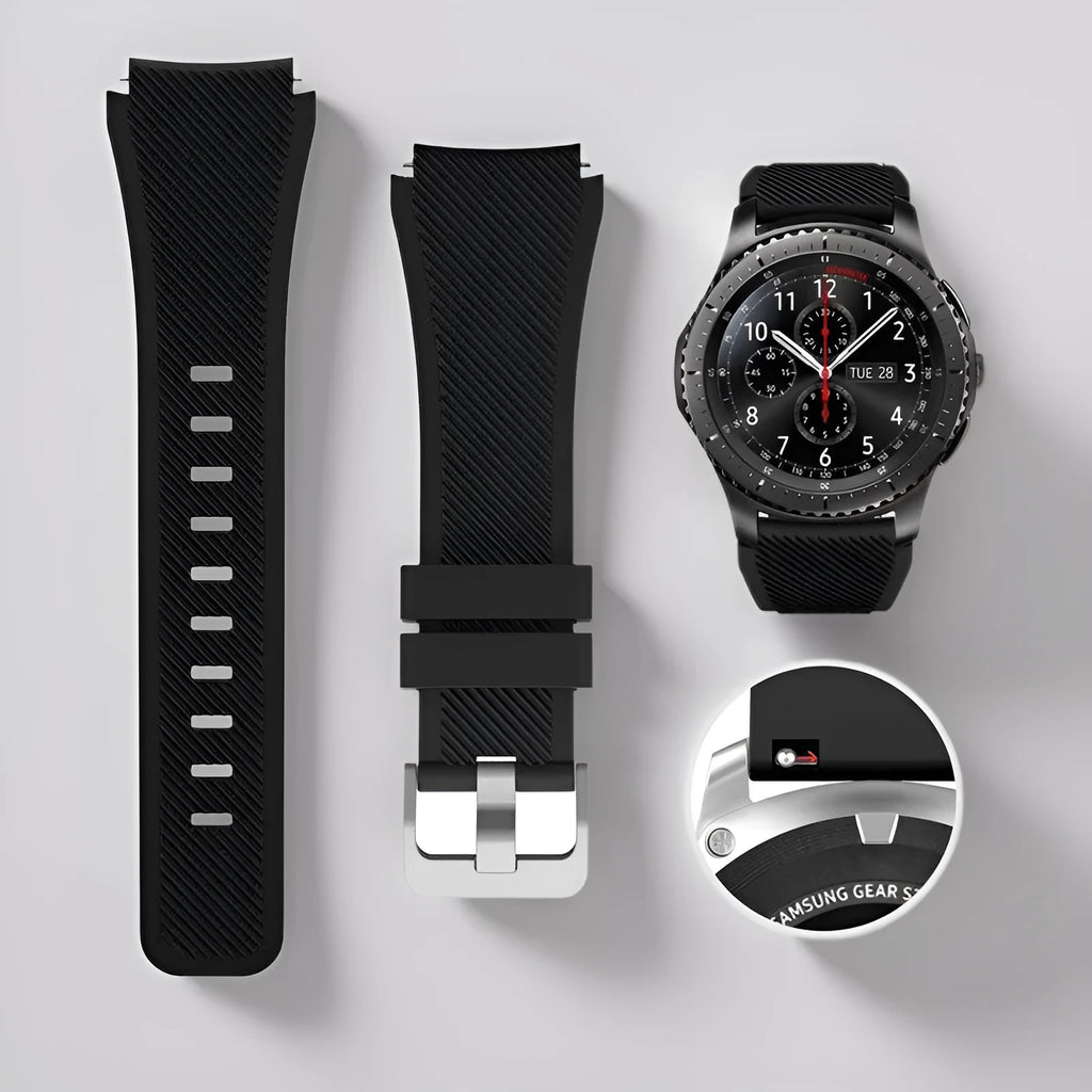 Smartwatch silicone sports strap in multiple colours including rose red, purple, black, white, green, and blue