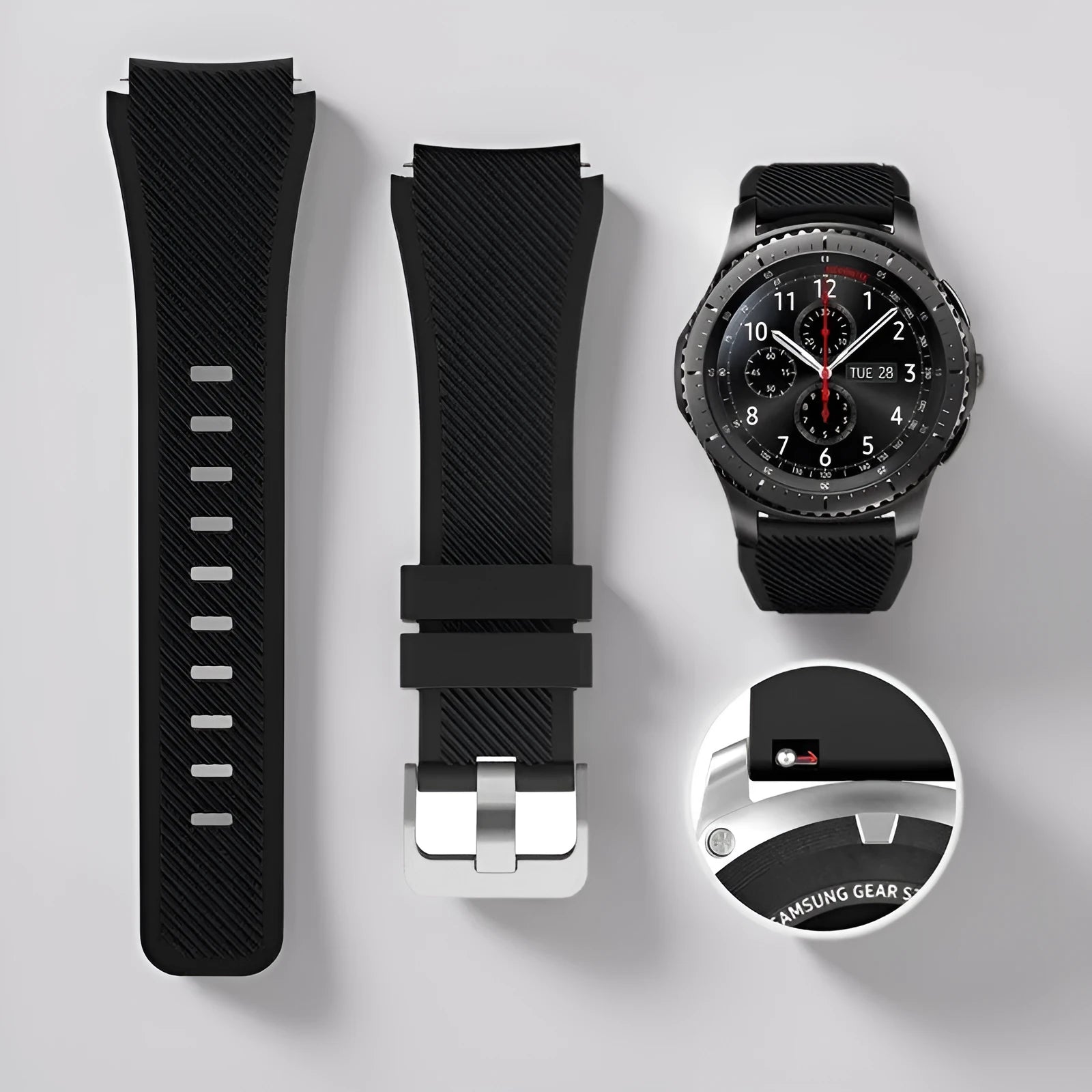 Smartwatch silicone sports strap in multiple colours including rose red, purple, black, white, green, and blue