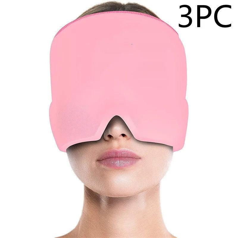 Black reusable gel ice mask for eyes and forehead on a white background