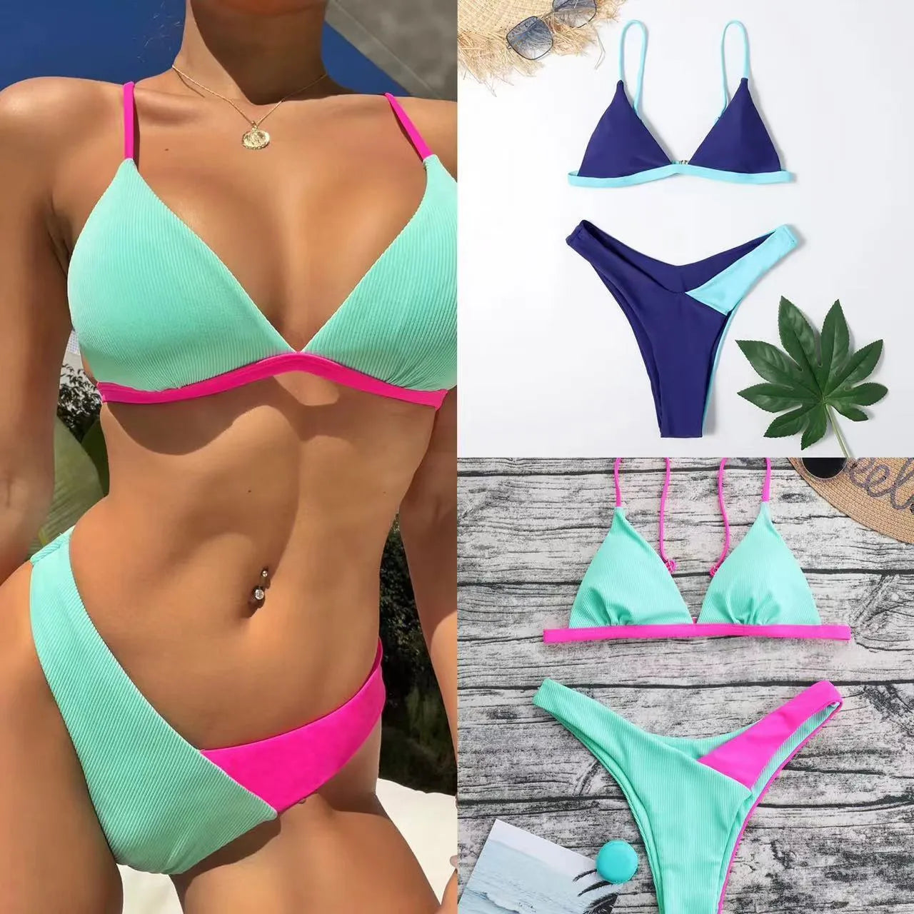 Women's patterned two-piece swimsuit bikini set in nylon fabric