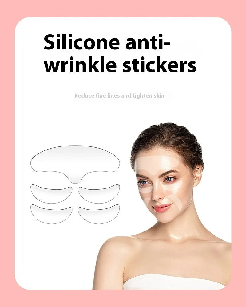 Five silicone anti-wrinkle face stickers set for reusable skincare application