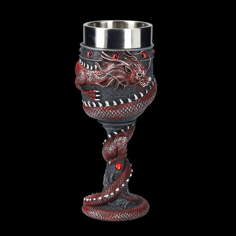 3D Chinese dragon design stainless steel wine glass in gold or red with 200ml capacity