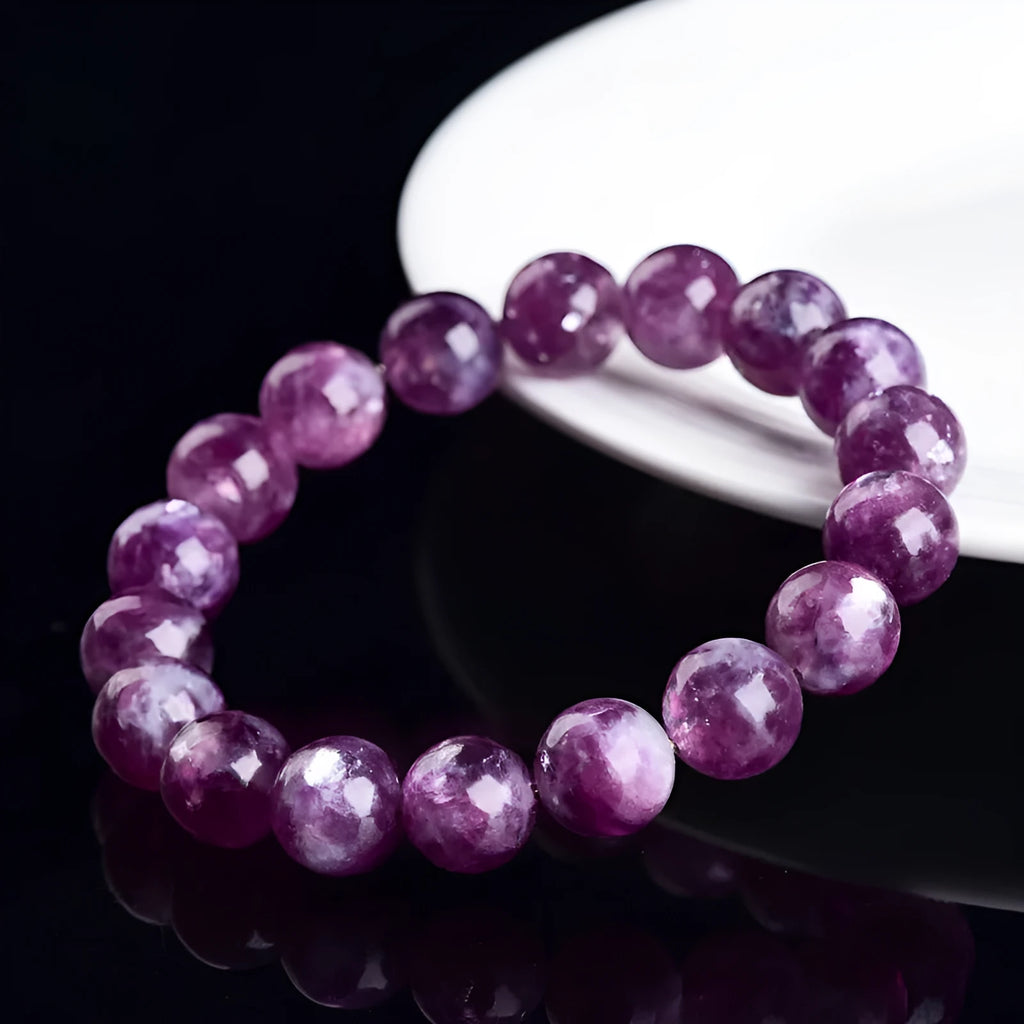 Korean style purple crystal bracelet with polished geometry beads on wrist