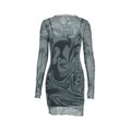 Women black mesh halter print bodycon dress two-piece set with long sleeves