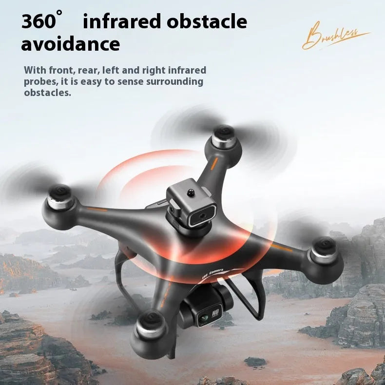 Black HD brushless UAV drone with four-side obstacle avoidance and dual camera for aerial photography training
