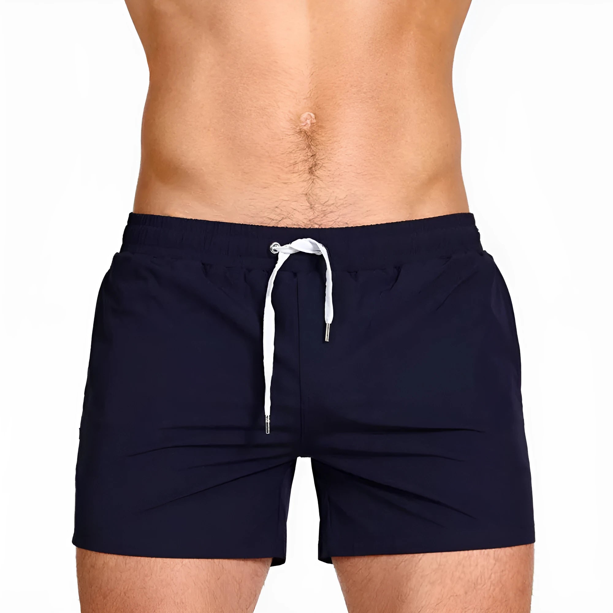 Mesh lining polyester sports shorts in solid colours for swimming and fitness.