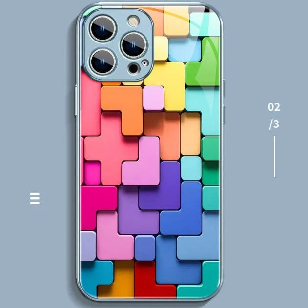 Silicone iPhone case with colourful building block cartoon geometric design on back cover