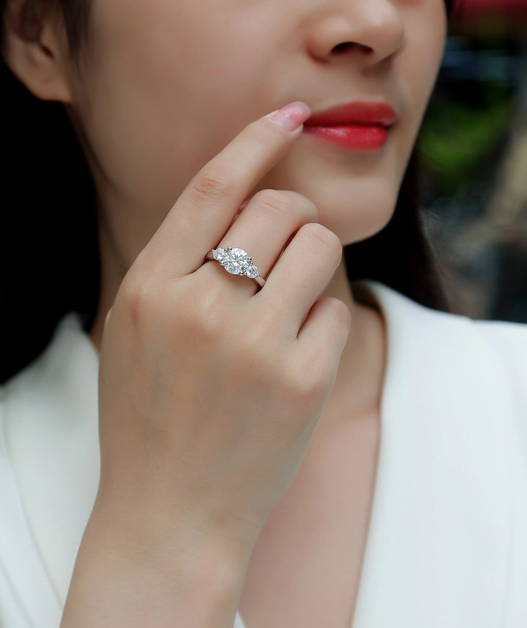 Three Reincarnations wedding ring set with 2-carat moissanite centre stone S925 silver gold-plated in gift box