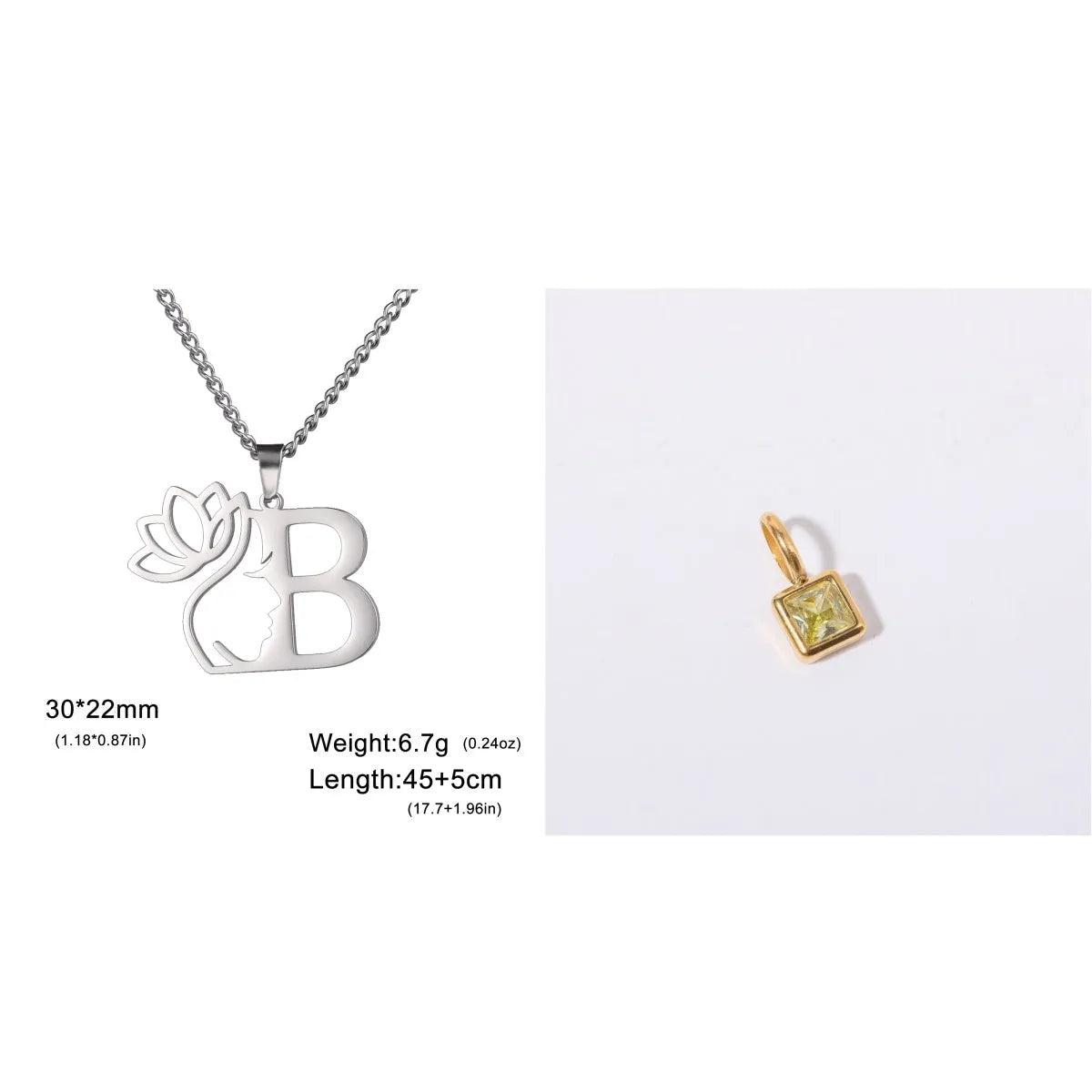 Stainless steel necklace with cross chain and a single initial letter pendant in gold tone.