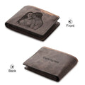 Coffee brown engraved horizontal short wallet with custom text or photo personalisation.