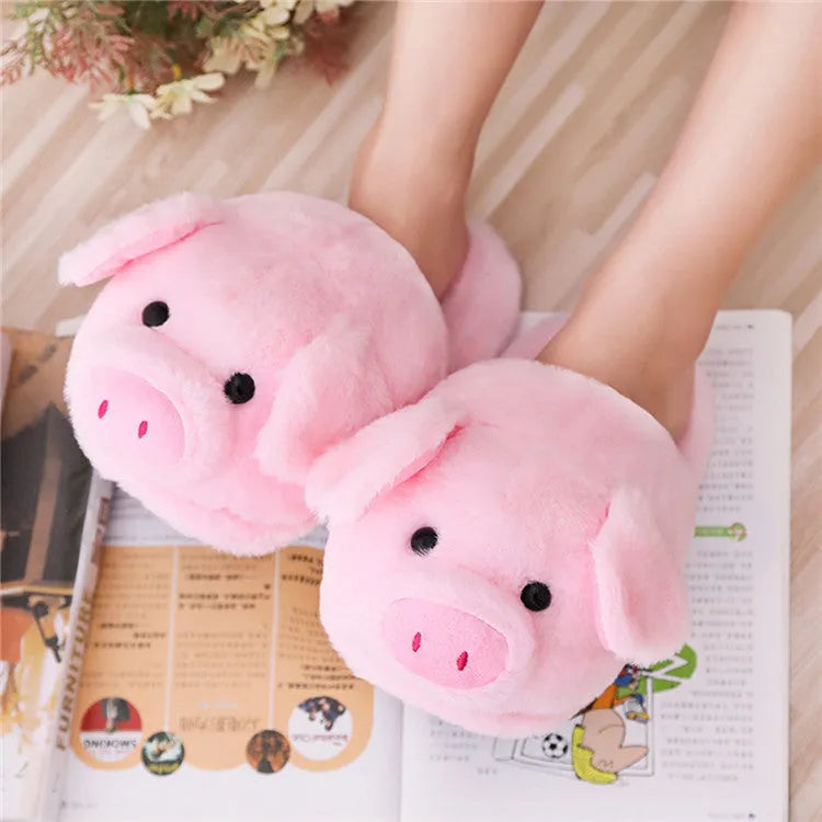 Pink pig floor slippers with short plush material and non-slip sole in women's sizes 36-39