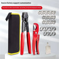 Red cloth packaged PEX clamp set with single ear metal clamps and carbon steel cutting edges