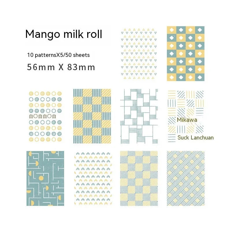 Retro collage material note paper in dessert colours showing ten different shades including caramel puff and mango milk roll