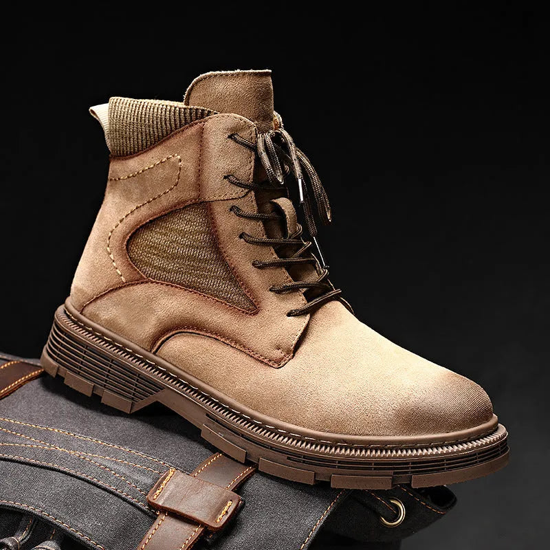 Men's vintage Martin boots with microfiber leather upper and low heel in black, grey or sand colour options