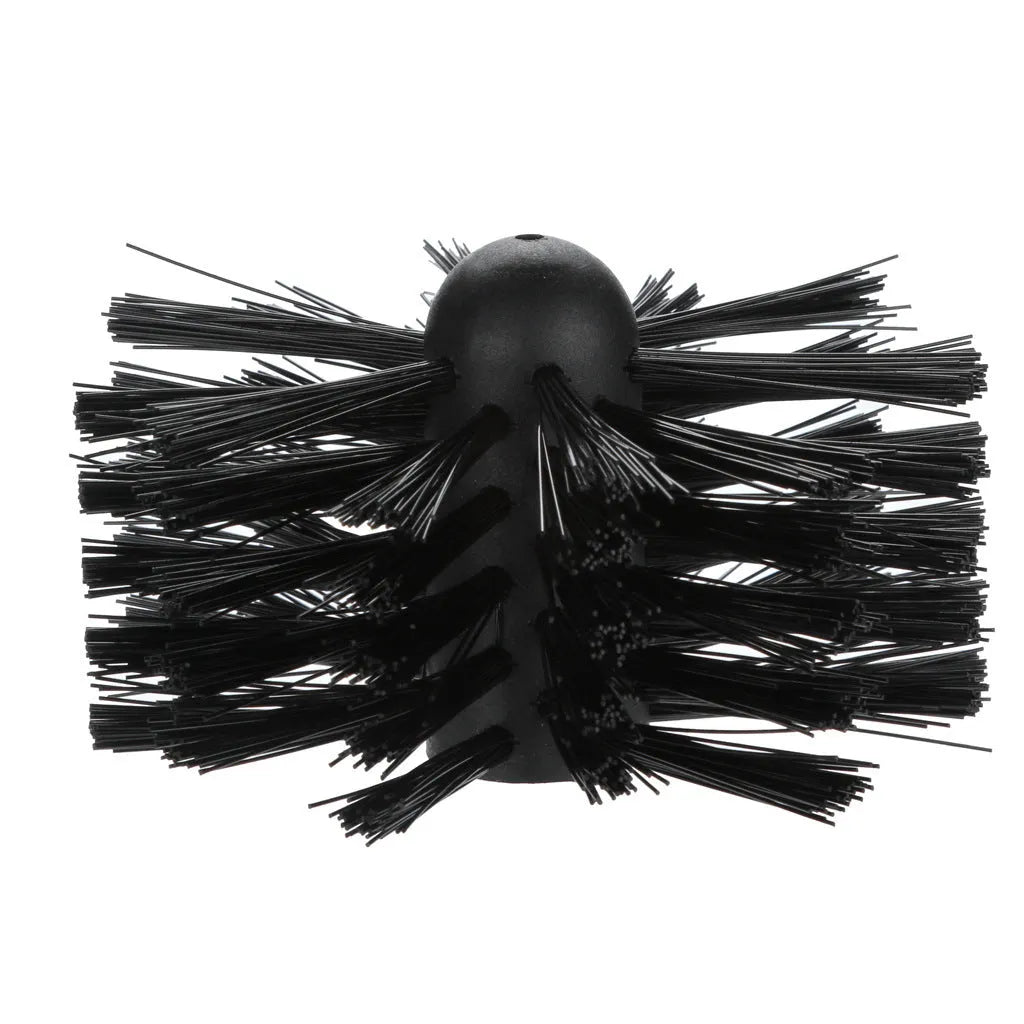 Flexible chimney and dryer vent cleaning brush with nylon bristles, showing bendable pole.
