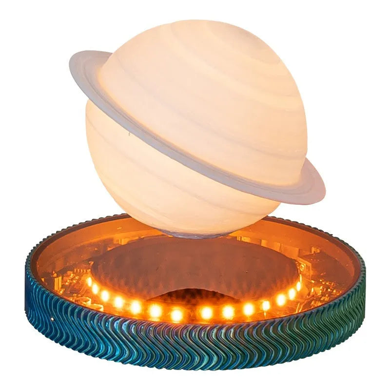 Magnetic suspension moon night lamp with 3D printed celestial design floating in space