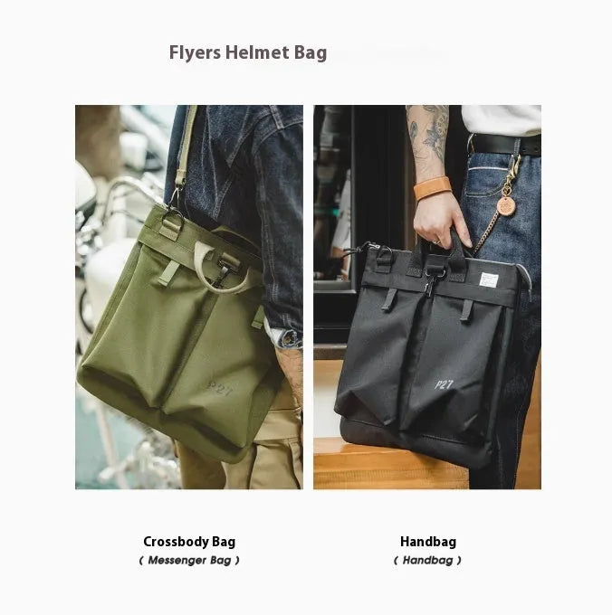 Canvas crossbody messenger bag in military green colour with shoulder strap and hard handle