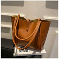 Casual large capacity solid colour PU tote bag for women with matching wallet on shoulder