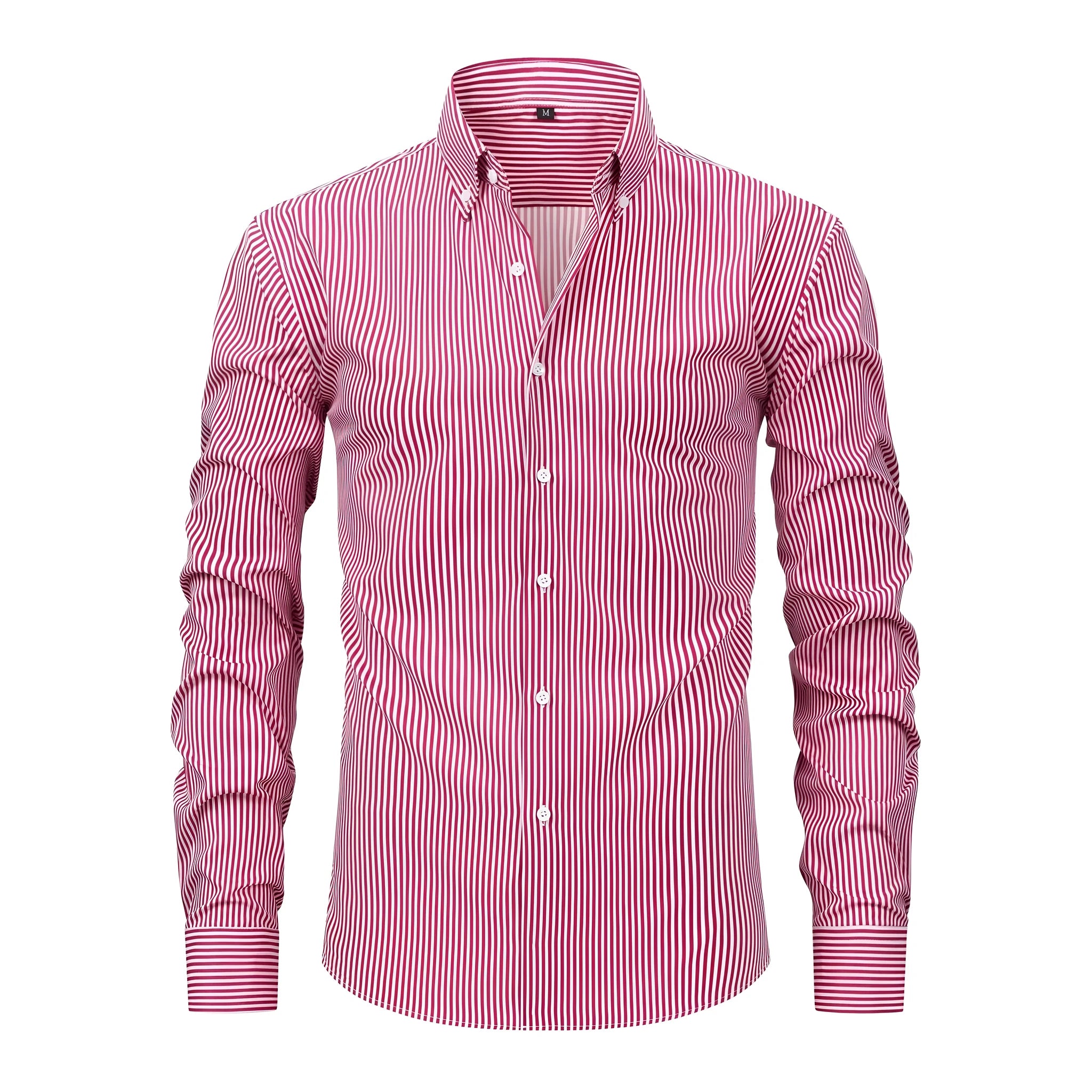 Men's striped business casual shirt with lapel collar and long sleeves in non-iron fabric