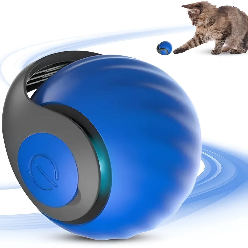 Interactive self-rolling ball toy for cats and dogs, blue, durable bite-resistant material, 55mm