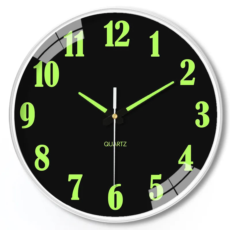 8 inch modern wall clock with luminous numbers on white background