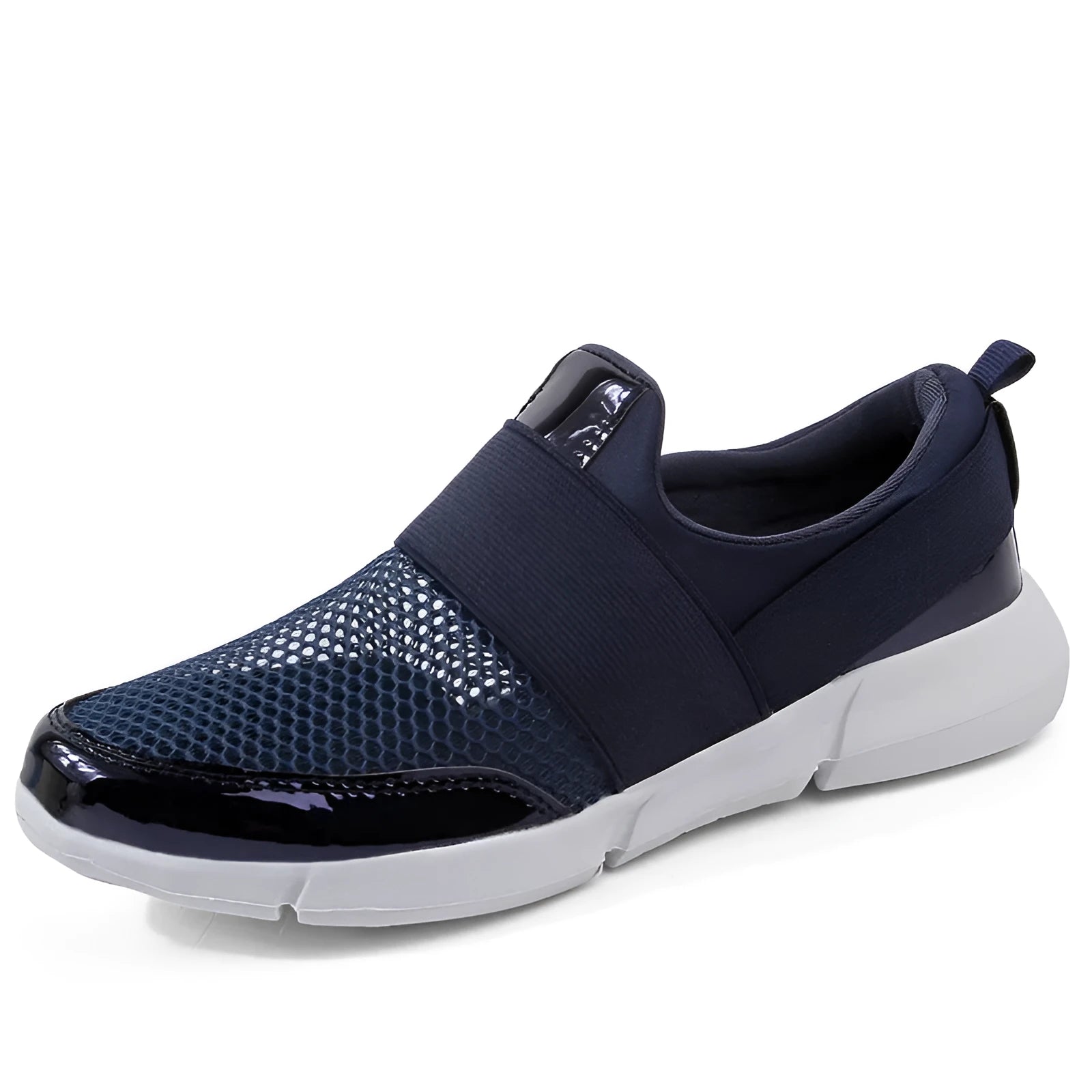 Blue, black, and grey women's low-cut sneakers with breathable mesh and a PU midsole
