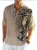 Thin striped Hawaiian long sleeve shirt in polyester fabric on a hanger