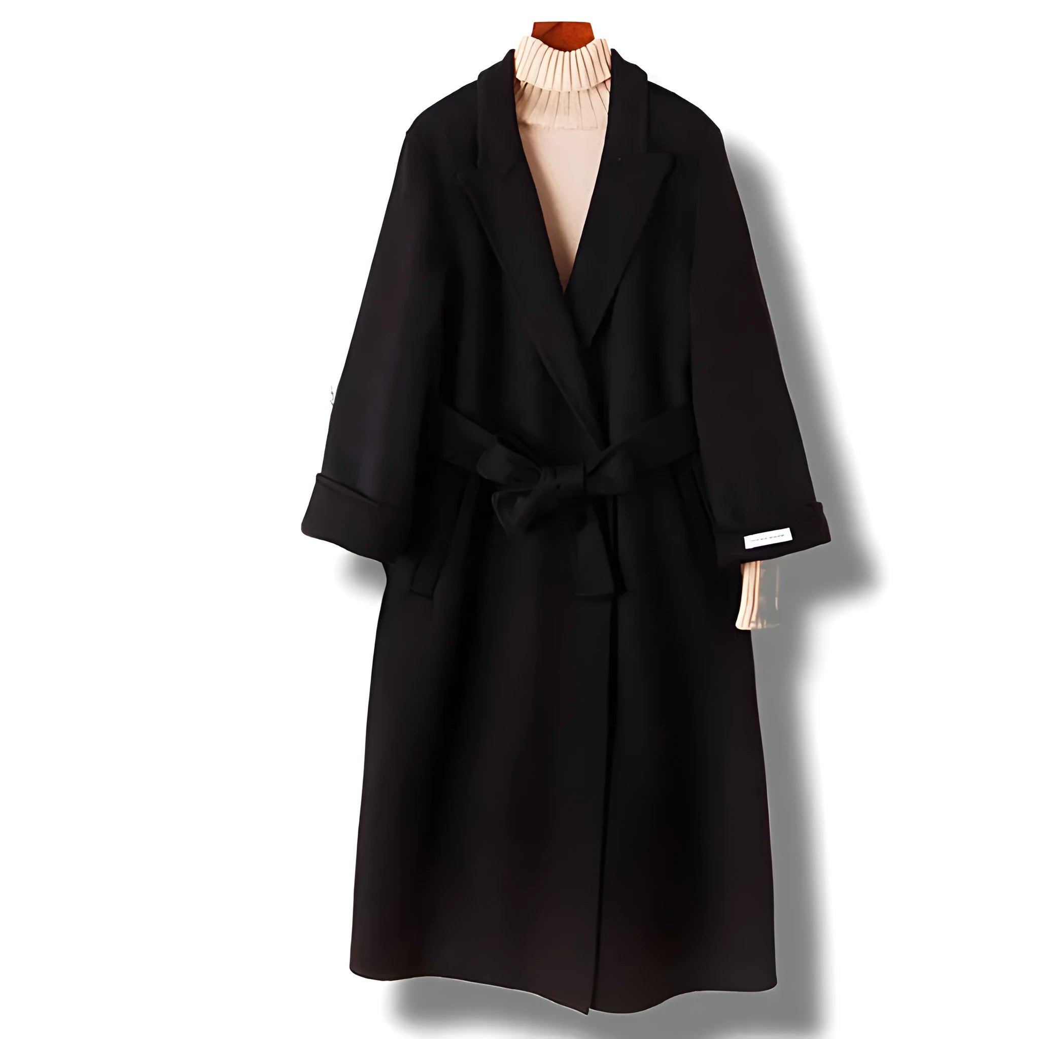Wool coat with long suit collar in black or caramel colour options