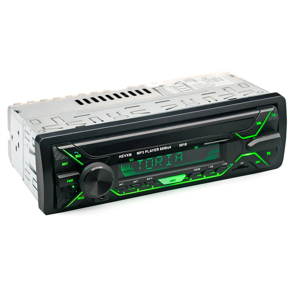 Bluetooth car stereo MP3 player with LCD display, rotary volume knob, USB port and remote control