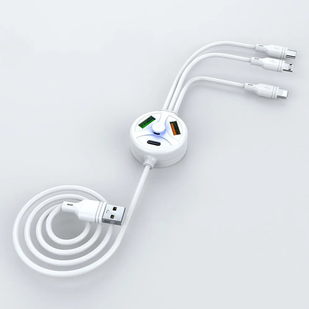 PDPVC mobile phone charging cable with multiple USB connectors including Type-C, Micro USB and Mini USB