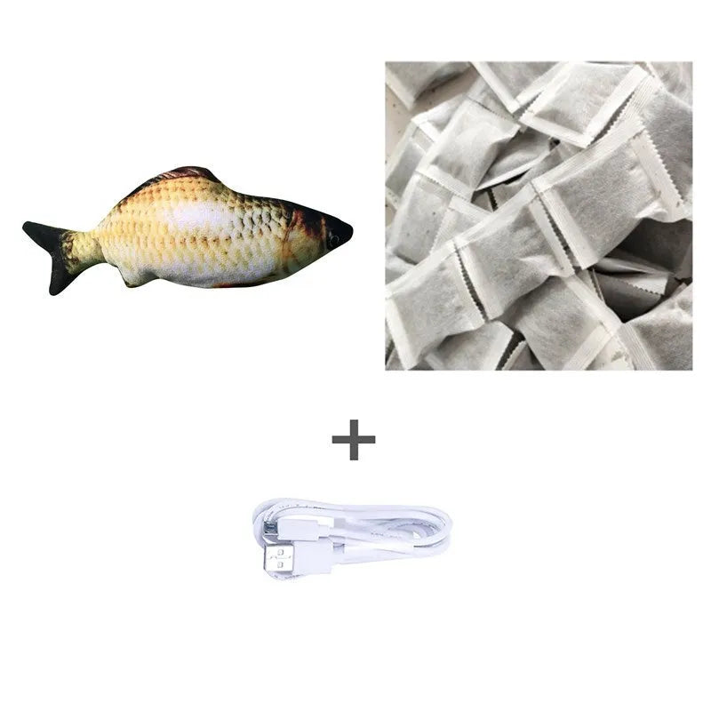 Electronic jumping fish cat toy with USB charging cable, 30cm multicolour fish design