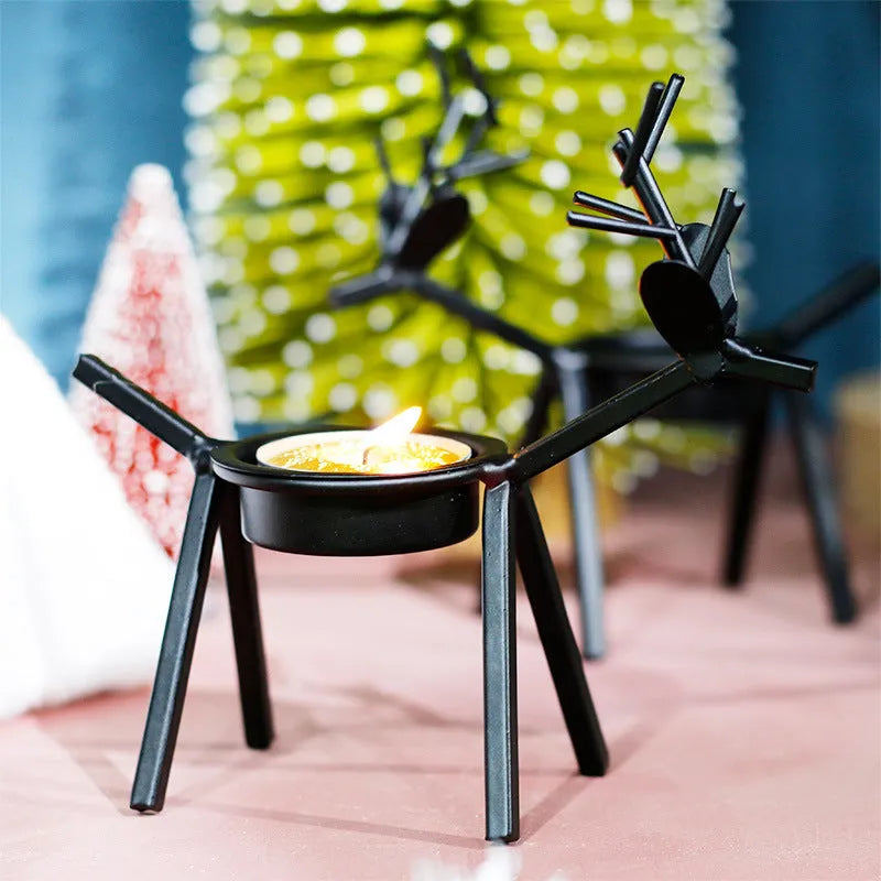 Black iron deer candlestick with Christmas elk bracket design for festive decorations