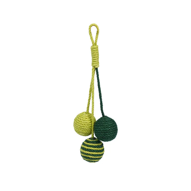 Cat toy set with teaser stick and bite-resistant catnip ball in blue, green, and red yellow blue colours