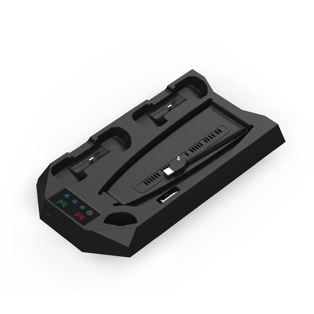 PS5 charging base radiator in white with two controller charging ports and cooling function