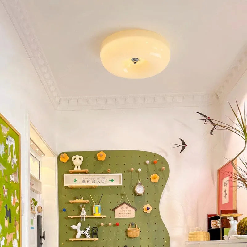 Cream coloured American style bedroom ceiling light fixture with three-colour lighting control