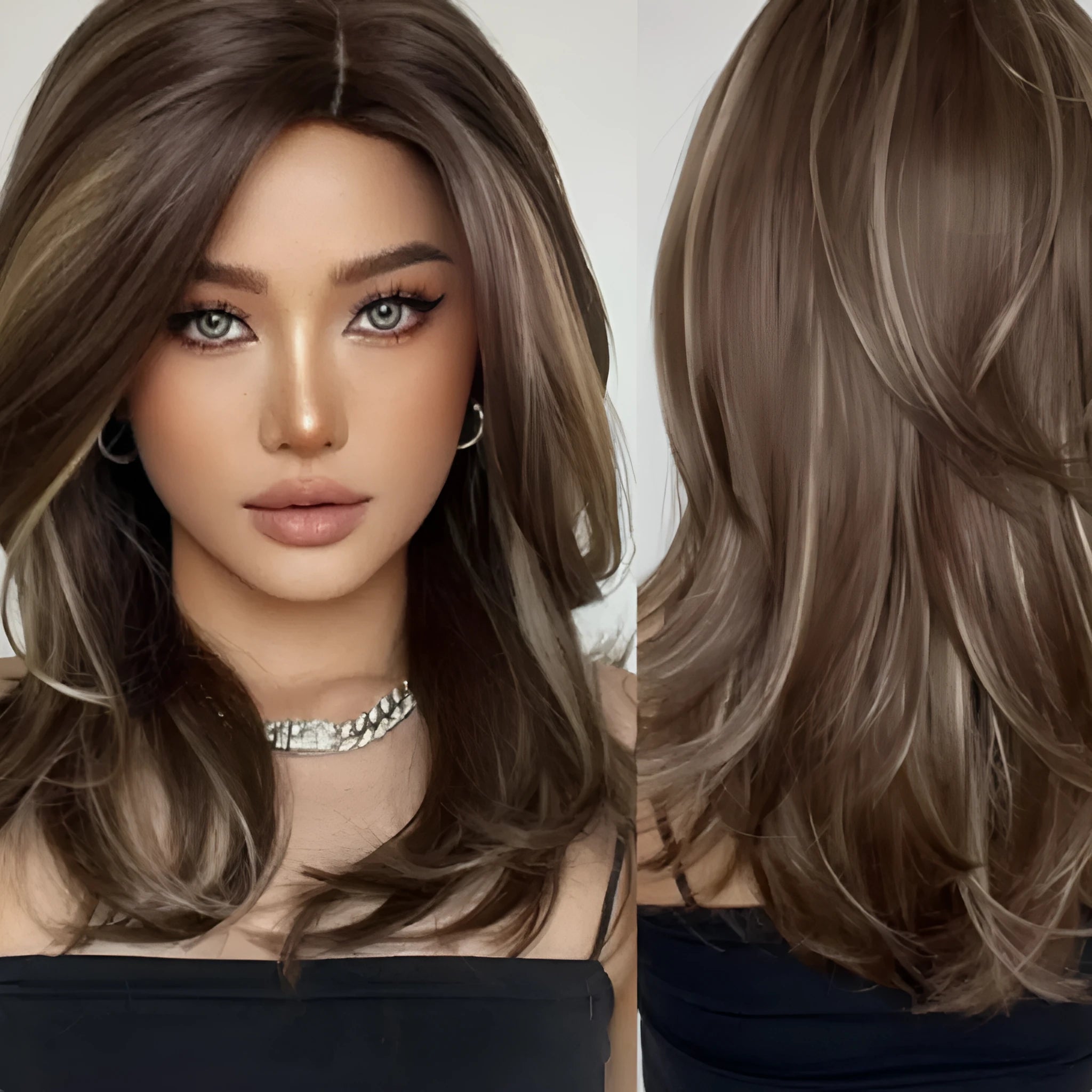 Mid-length platinum gradient curly wig with long bangs in white gold colour