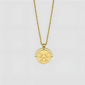Women's titanium steel sunflower pendant necklace with embossed round design and hemp flower chain