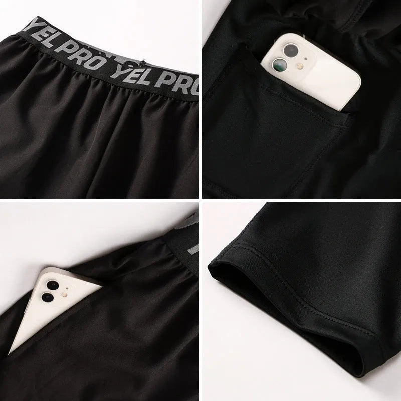 Men's grey quick drying high elastic tight sports pants for fitness and running